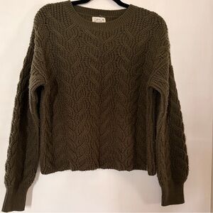 Poof Apparel Olive Cable Knit Crewneck Sweater Medium